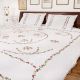 Hand  Embroidered Cotton White Double Bed Sheet Red Petals with 2 Pillow Covers