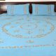 Pale Blue Cotton Embroidered Orange Flowers Double Bedsheet With Two matching Pillow Covers