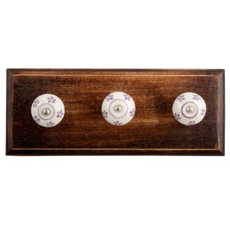 Purple Floral Crackle Ceramic Wooden Hook