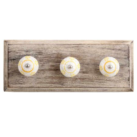 Yellow Floral Crackle Ceramic Wooden Hook