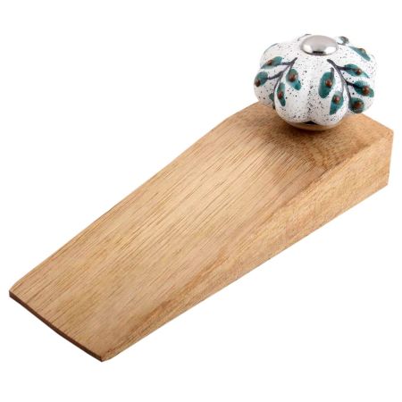 White Green Leaf Melon Ceramic Wooden Door Stopper