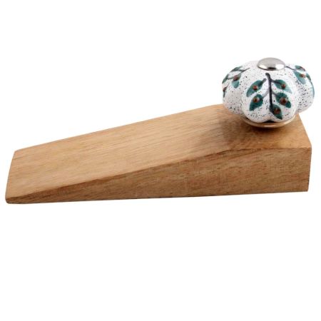 White Green Leaf Melon Ceramic Wooden Door Stopper