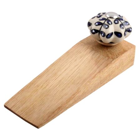 Navy Blue Leaf Melon Ceramic Wooden Door Stopper