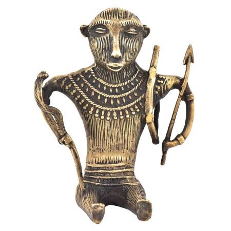 Bronze Tribal Art Huntsman Sitting Holding A Snake His Hand & Carrying Bow & Arrow On Shoulder