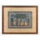 Vintage Indian Miniature Painting of Krishna and Radha with Gopis In Frame