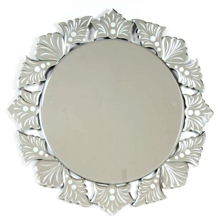 Venetian Round Cut & Etched Glass Frame Mirror
