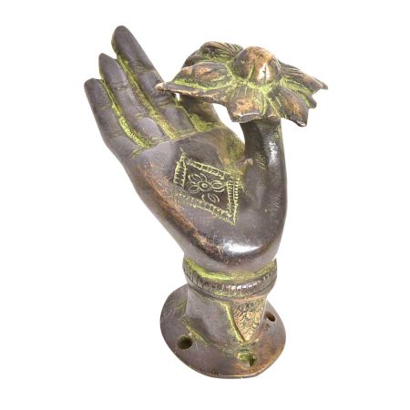 Brass Buddha Door Pull Handle Hand Mudra With Lotus