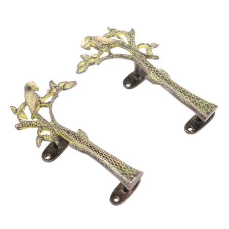 Decorative Green Parrot Brass Door Handle - Set of 2
