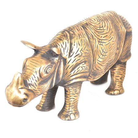 Brass Wild Rhino Standing Statue