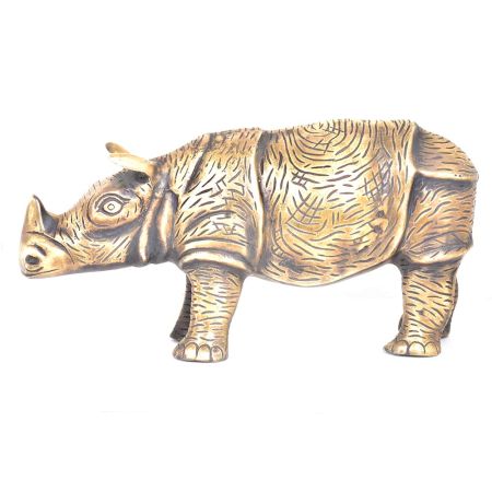 Brass Wild Rhino Standing Statue