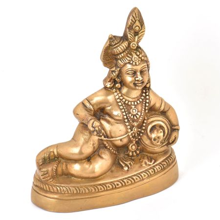 Brass Sitting Makhan Eating Krishna Idol