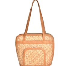 Eco Friendly  Bamboo  Handbag With Pocket And Faux Leather Handle