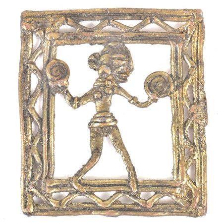 Brass Rustic Dhokra Wall Art Hanging Woman Carrying 2 Logs Of Wood