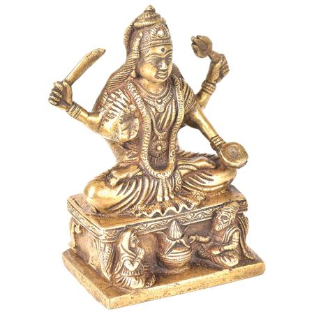 Brass Goddess Sarswati Sitting On A Raised Platform