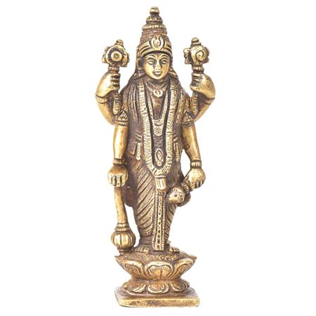 Brass Goddess Laxmi Standing On Lotus