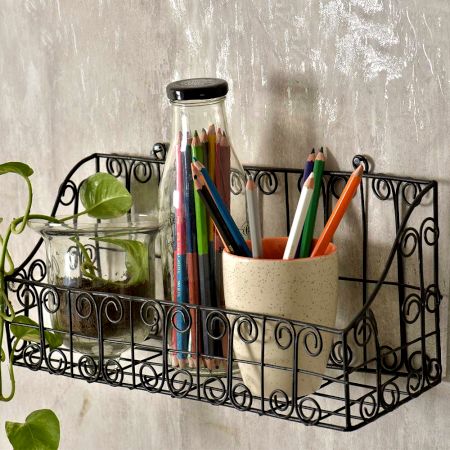 Metal Iron Single Shelf Decorative Wall Rack Basket