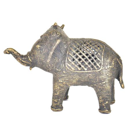 Brass Dhokra Tribal Art Elephant With Patina
