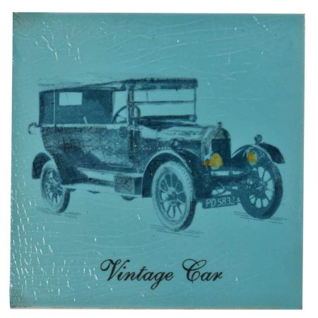 Blue Ceramic Tile With A Vintage Car