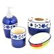 Blue Floral Border Ceramic Handpainted Bathroom Set of 4