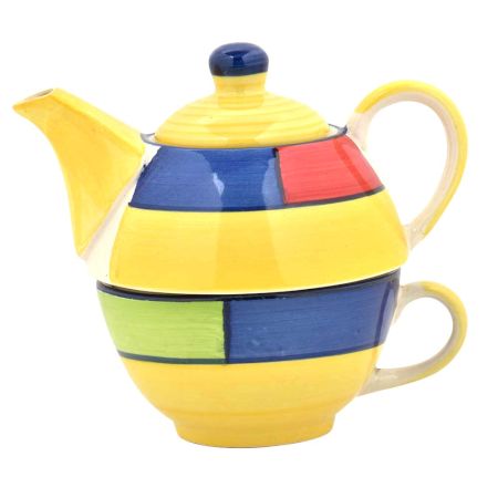 Yellow Colorful Design Ceramic Cup With Kettle Set