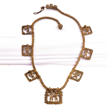 Vintage Tribal Necklace Brass Chain with Tribal Figures