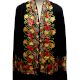 Black Semi Pashmina Stole With Red and Yellow Flower Embroidered Border