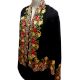 Black Semi Pashmina Stole With Red and Yellow Flower Embroidered Border