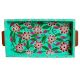 Green Color Floral Design Hand Made Painting Tray