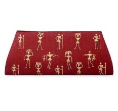Handmade Red Color Warli Painted Cotton Silk Clutch bag for Women