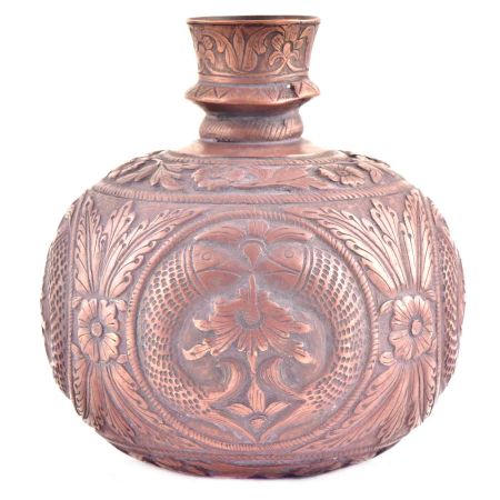Vintage Copper Fish And Leaf Design Hookah Base