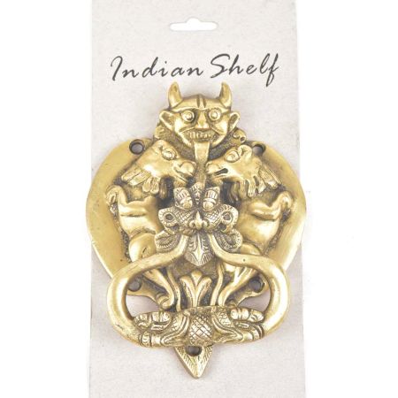 Vintage Heavy Solid Brass Mythical Double Demon Door Knocker