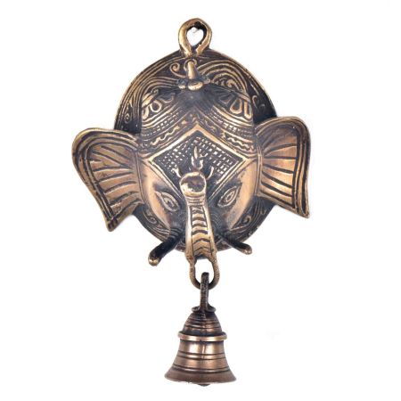 Brass Ganesha Face With Bell Wall Hanging