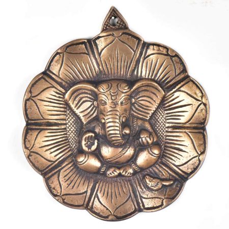 Ganapati  Leaf Figurine Carved Brass Wall Hanging