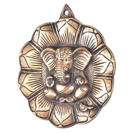 Ganapati  Leaf Figurine Carved Brass Wall Hanging