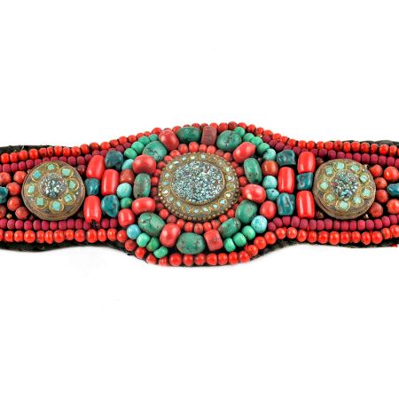 Faux CoralTurquoise Fabric AND Cord Belt