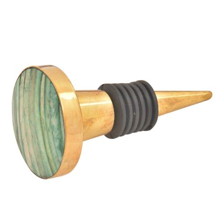 Round Sea Green Metal And Bone Wine Stopper