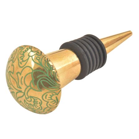 Brass Green Floral Wine Stopper