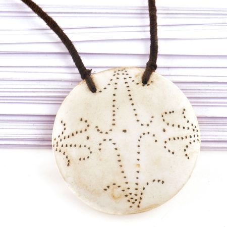 Star Engraved White Shell Pendant With Black Cord