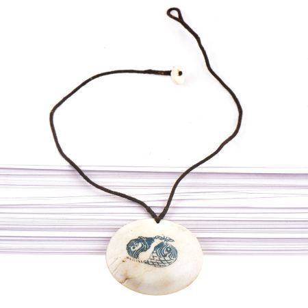 Hand Painted Single Sea Shell Pendant With Black Cord