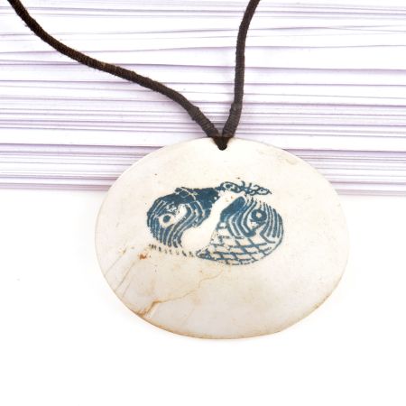 Hand Painted Single Sea Shell Pendant With Black Cord