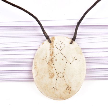 Tribal Figure Engraved Sea Shell Pendant With Black Cord