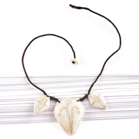 Tribal Figure Engraved Sea Shell Pendant With Black Cord
