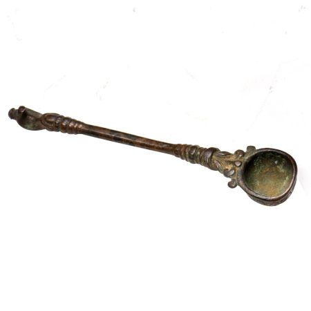 Brass Holy Water Spoon With Carved Finial 