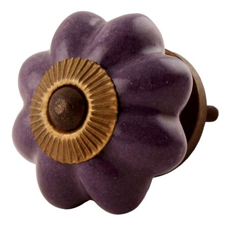 Dark Purple Crackle Ceramic Melon Knobs