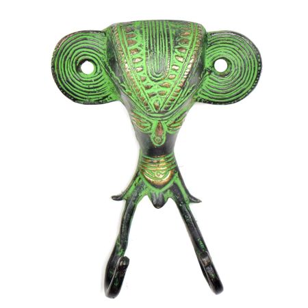 Brass Green PatinaTribal  Face Two Wall Hooks