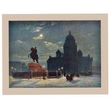 Print of a Bronze Horseman in The Senate Square In Russia