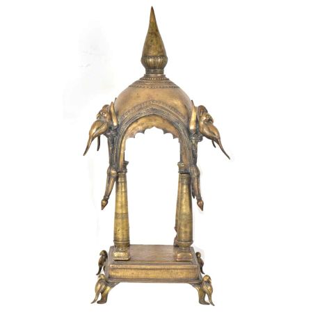 Hindu Temple Intricately Carved Brass With Parrot Figurines For The Home