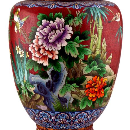Red Handpainted Cloisonne Vase