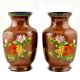 Cloisonne Vases  Rust Floral Ground Polychrome Flower Baskets(Set of 2)
