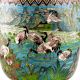 Blue Cloisonne Vase w/CRANES & Flower Blossoms